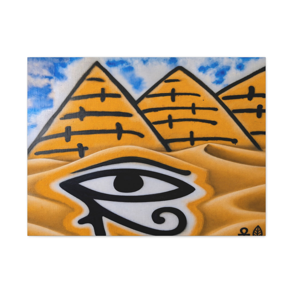 Eye of Ra Pyramid Canvas Wall Art — Egyptian Desert Stretched Canvas