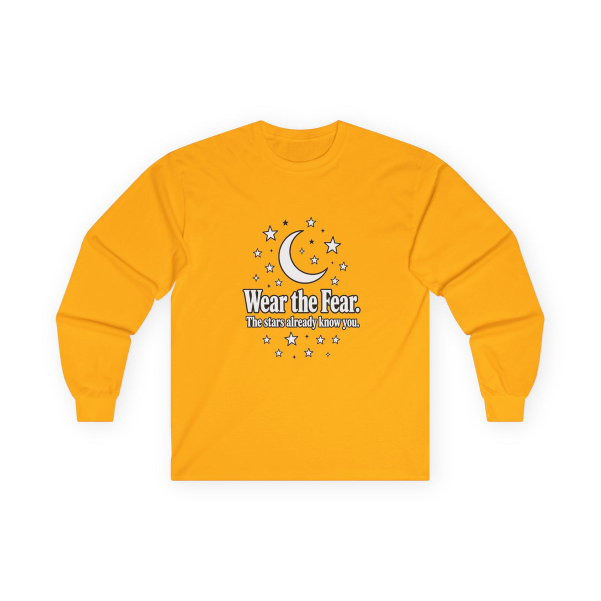 Long Sleeve Tee — "Wear the Fear" Crescent Moon Stars Graphic