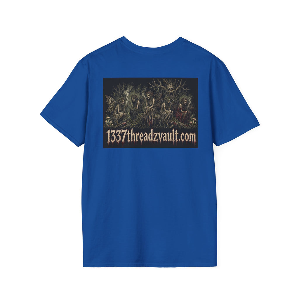Vintage '5 Fairies' Round Patch T-Shirt — Retro Graphic Chest Tee
