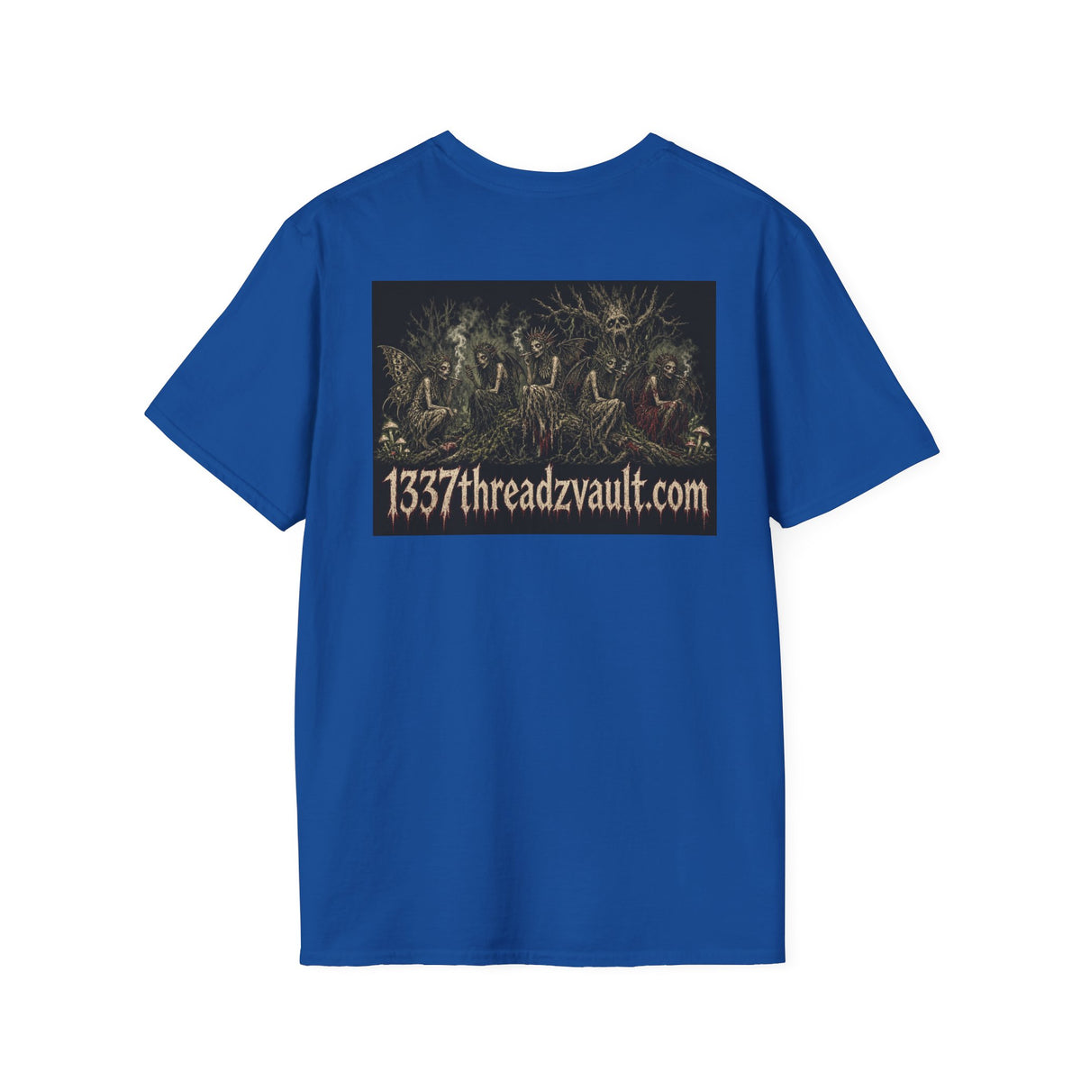 Vintage '5 Fairies' Round Patch T-Shirt — Retro Graphic Chest Tee