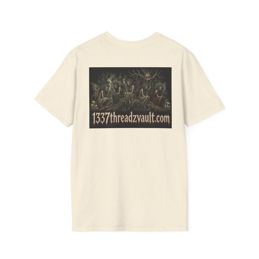 Vintage '5 Fairies' Round Patch T-Shirt — Retro Graphic Chest Tee