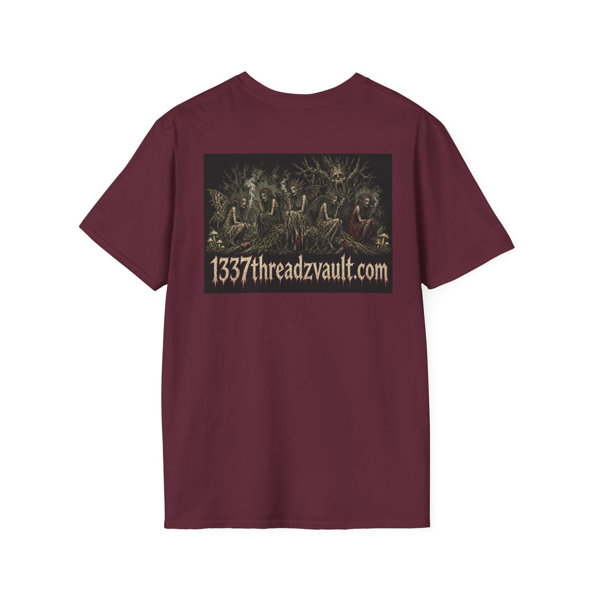 Vintage '5 Fairies' Round Patch T-Shirt — Retro Graphic Chest Tee