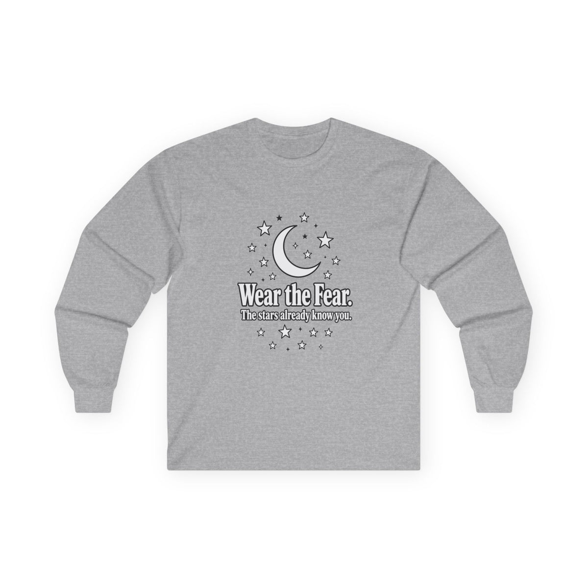 Long Sleeve Tee — "Wear the Fear" Crescent Moon Stars Graphic