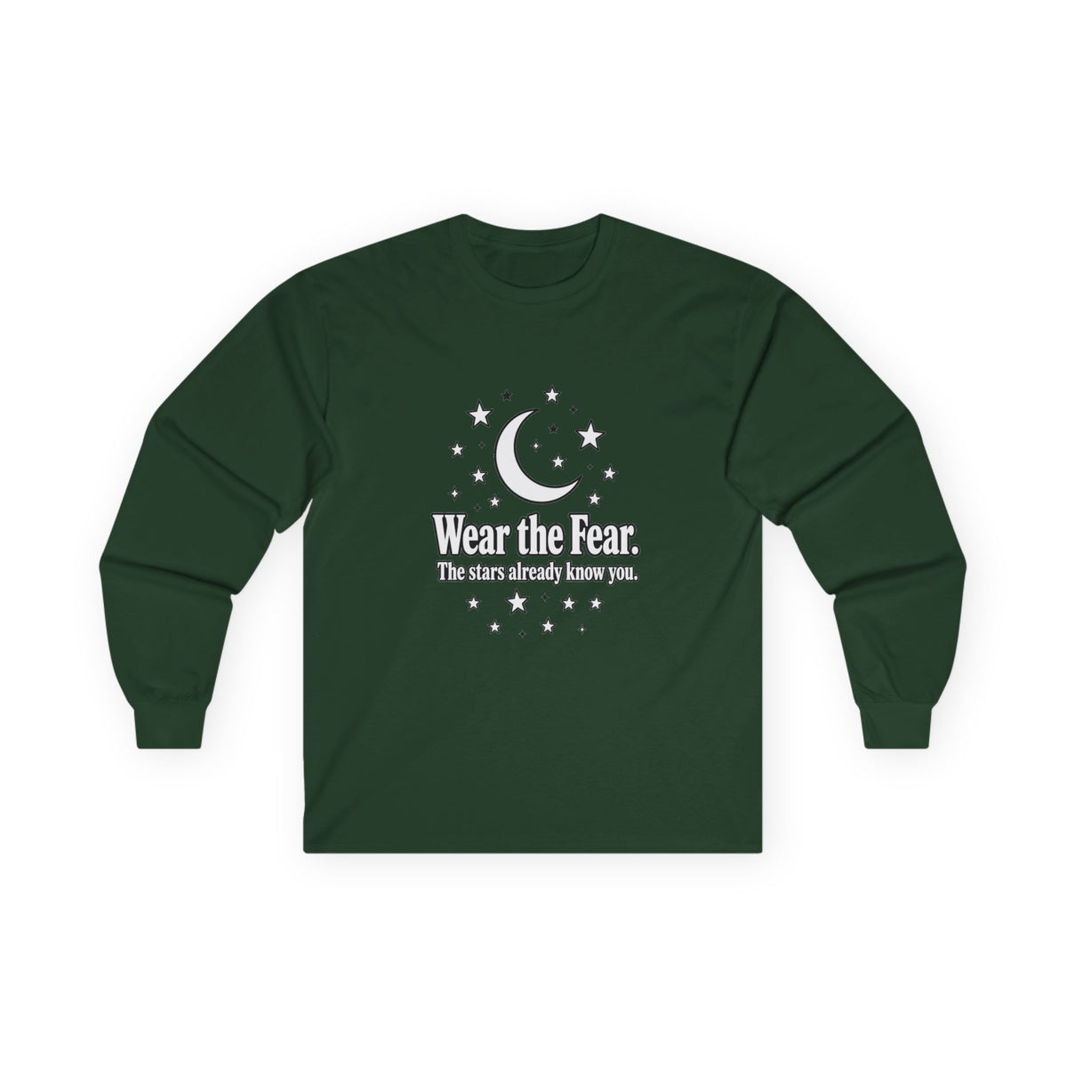 Long Sleeve Tee — "Wear the Fear" Crescent Moon Stars Graphic