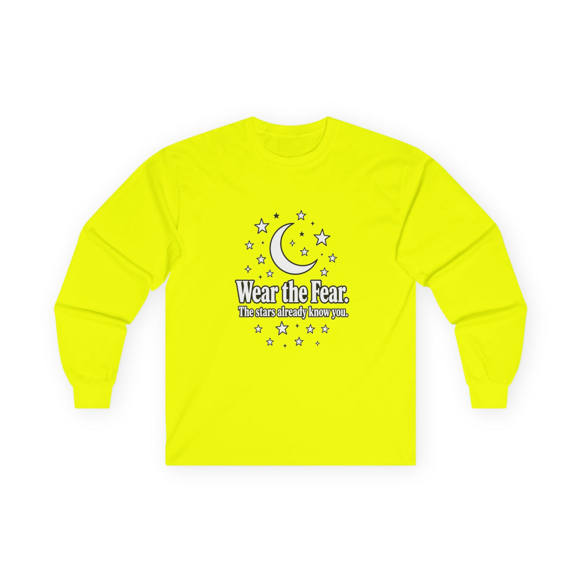Long Sleeve Tee — "Wear the Fear" Crescent Moon Stars Graphic