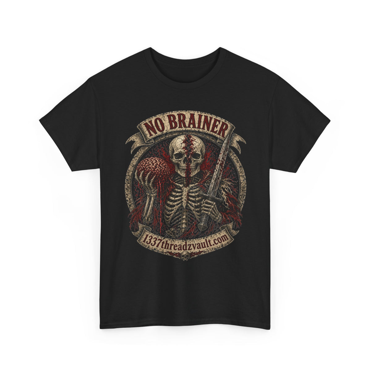 No Brainer Skull Tee —Gothic Skeleton Graphic T-Shirt