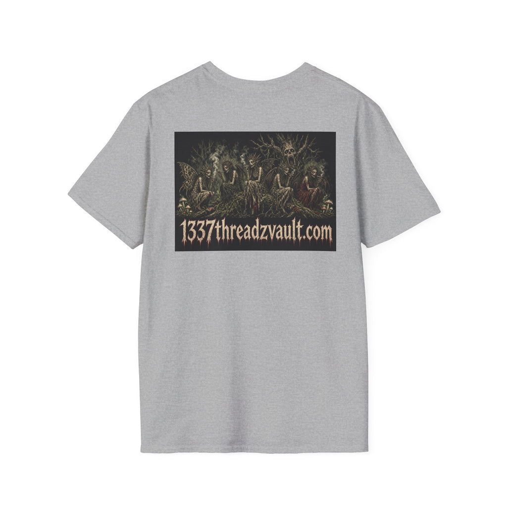 Vintage '5 Fairies' Round Patch T-Shirt — Retro Graphic Chest Tee