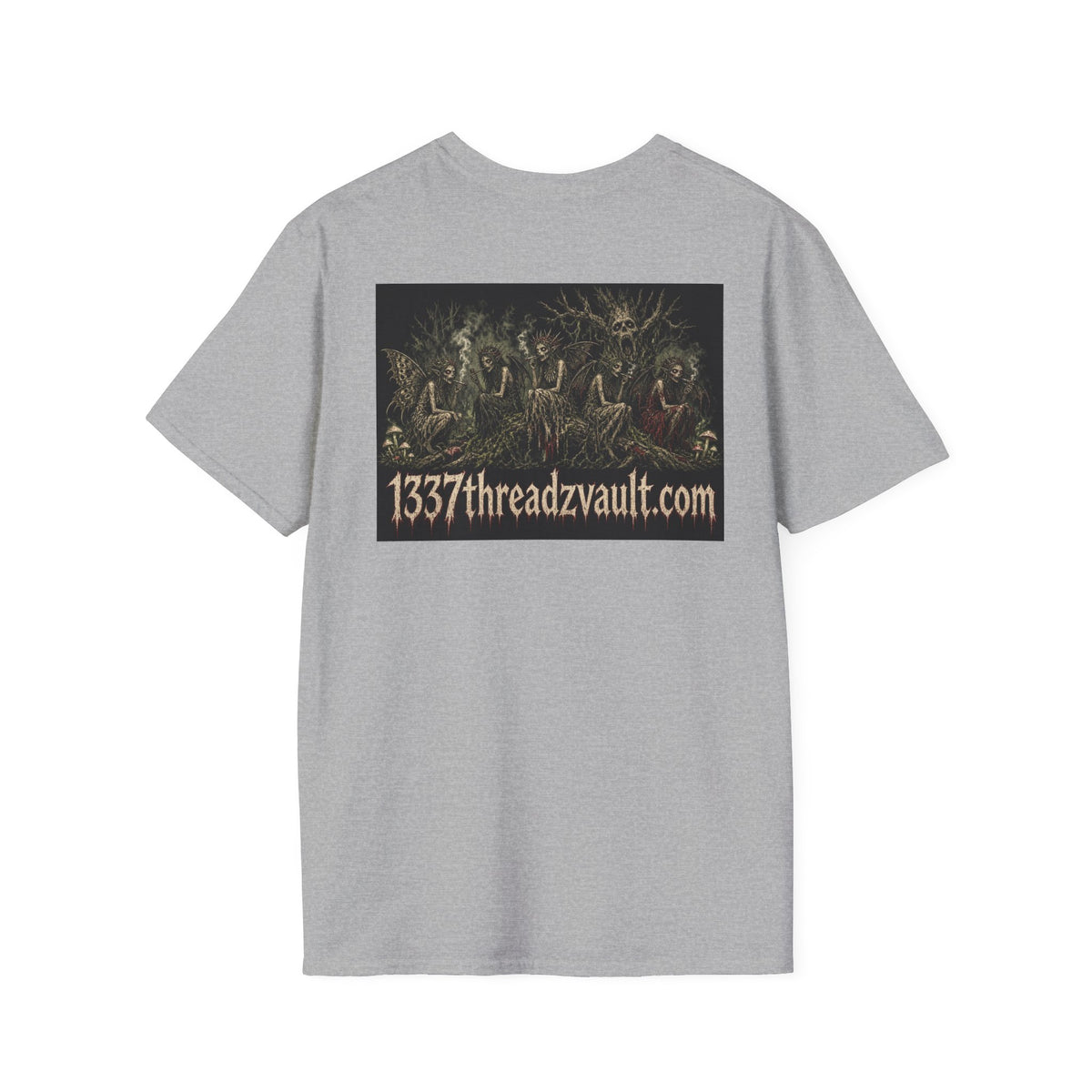 Vintage '5 Fairies' Round Patch T-Shirt — Retro Graphic Chest Tee