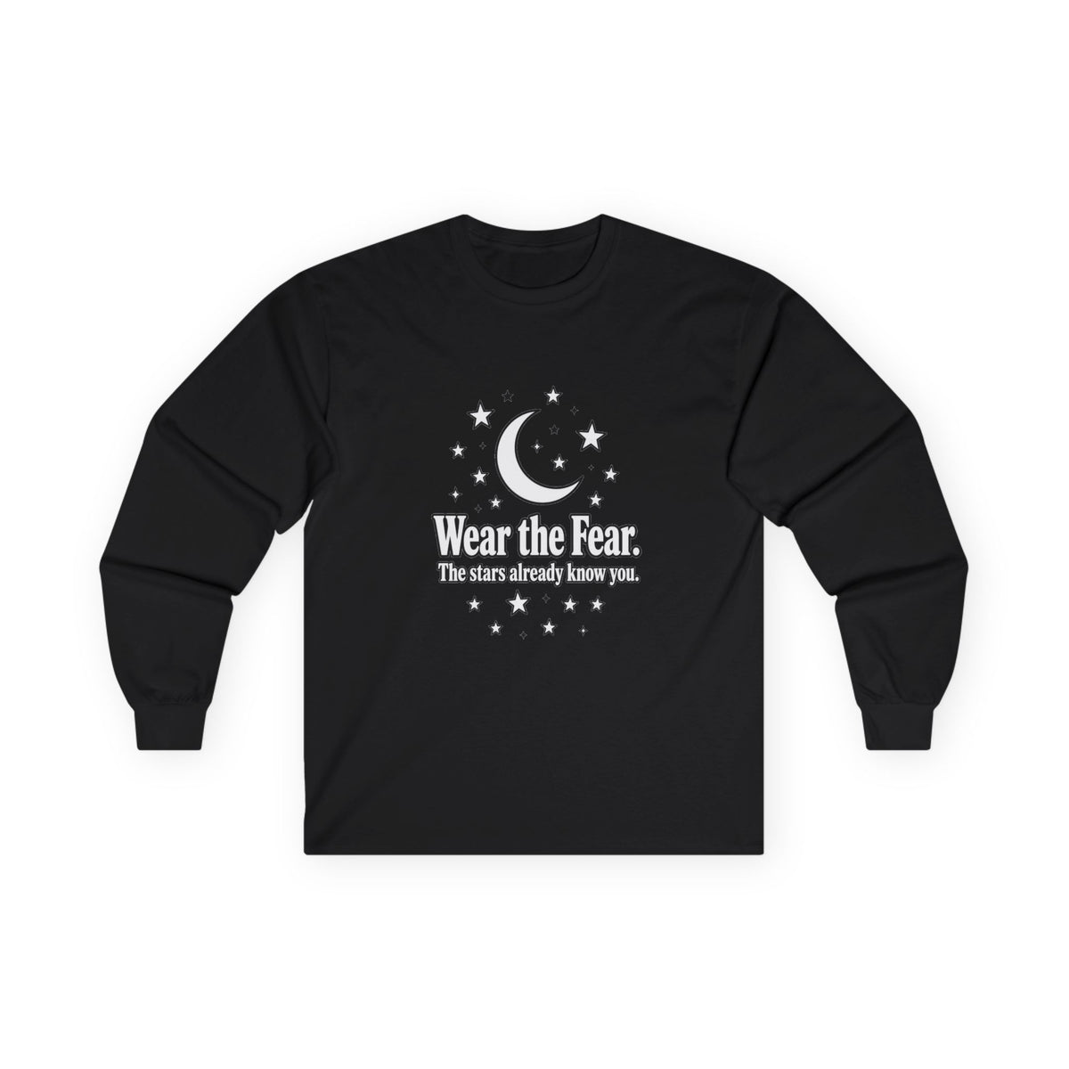 Long Sleeve Tee — "Wear the Fear" Crescent Moon Stars Graphic