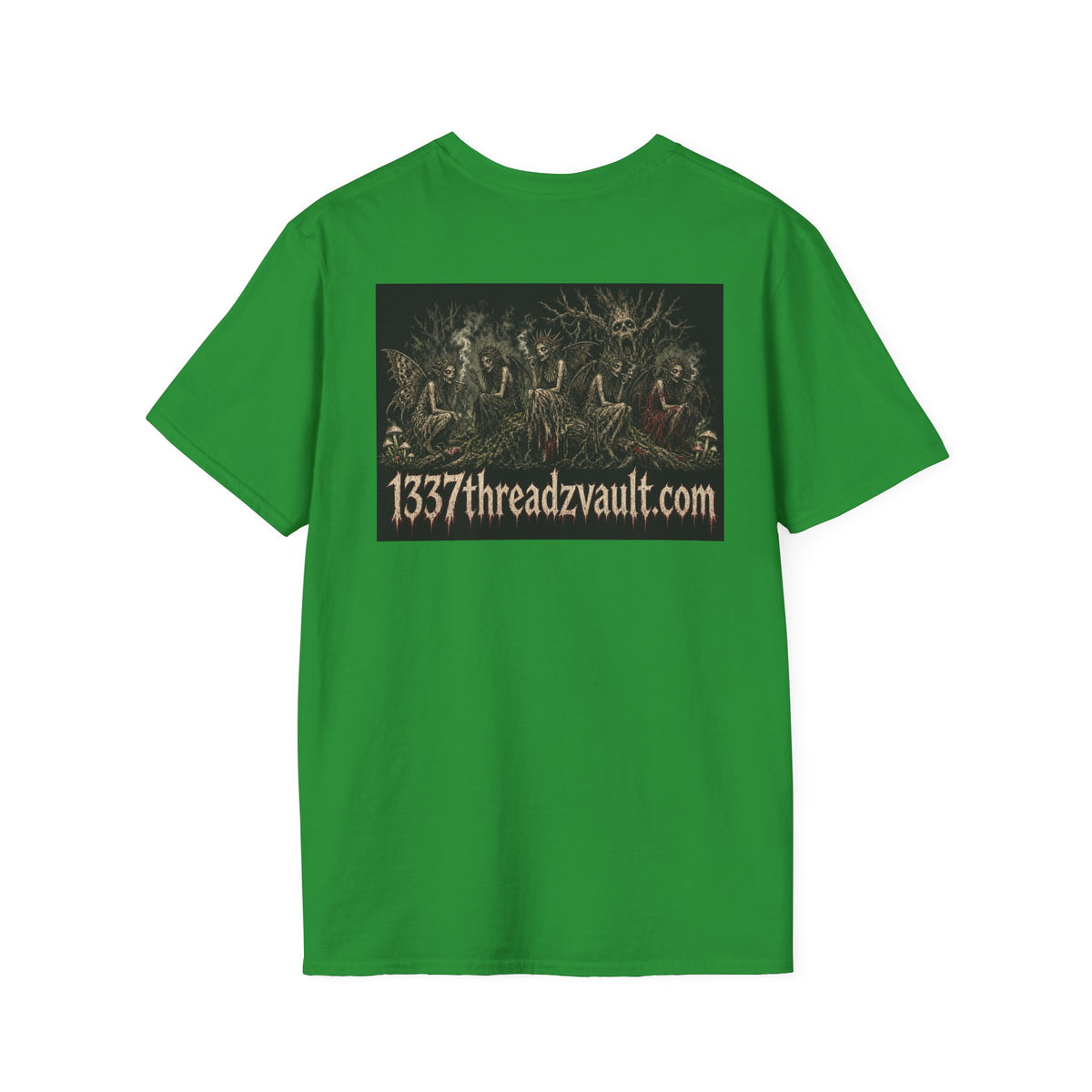 Vintage '5 Fairies' Round Patch T-Shirt — Retro Graphic Chest Tee