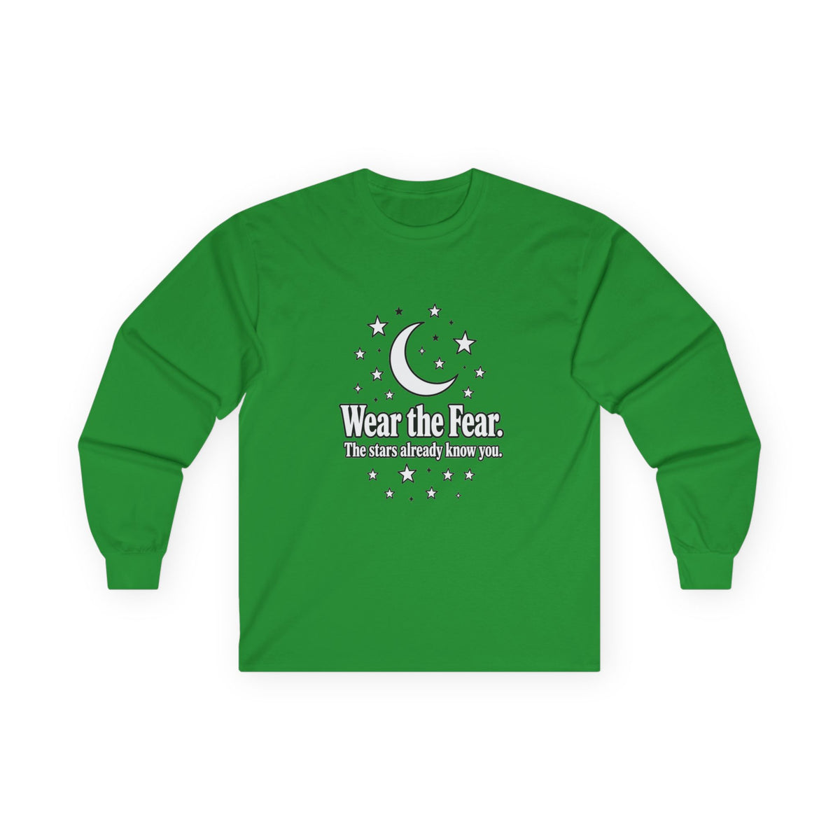 Long Sleeve Tee — "Wear the Fear" Crescent Moon Stars Graphic
