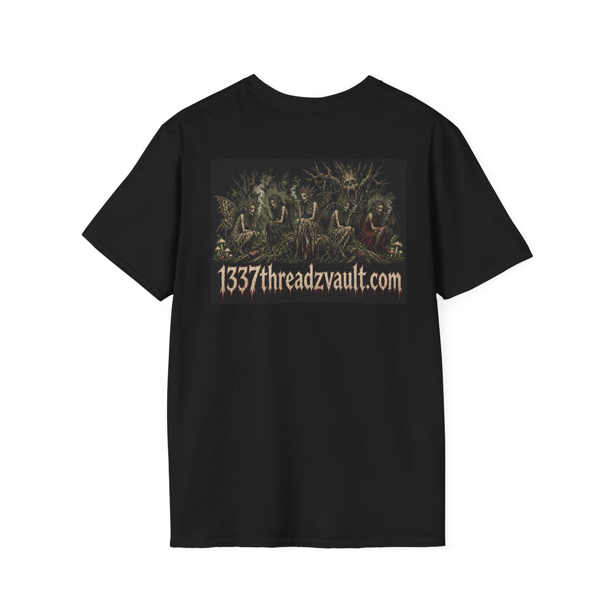 Vintage '5 Fairies' Round Patch T-Shirt — Retro Graphic Chest Tee