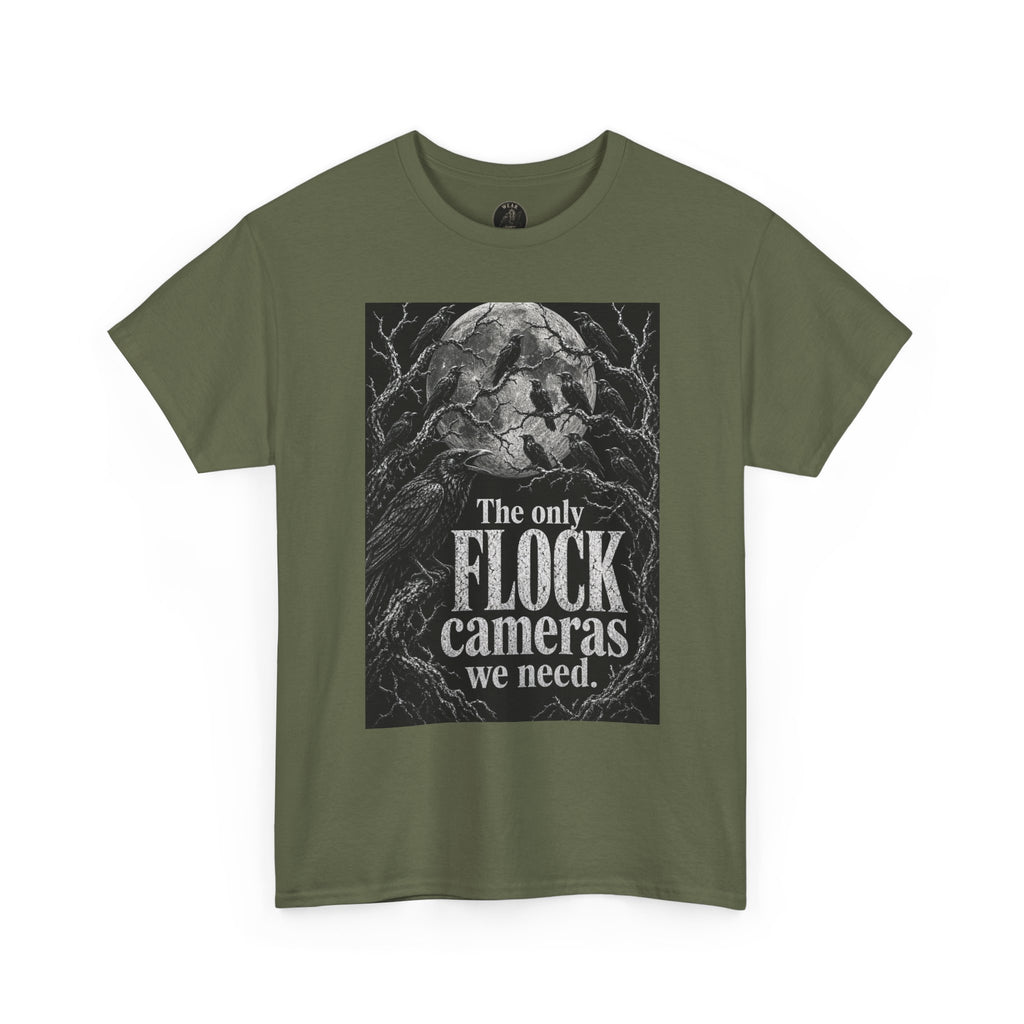Graphic Tee — “The Only Flock Cameras We Need” Raven Illustration