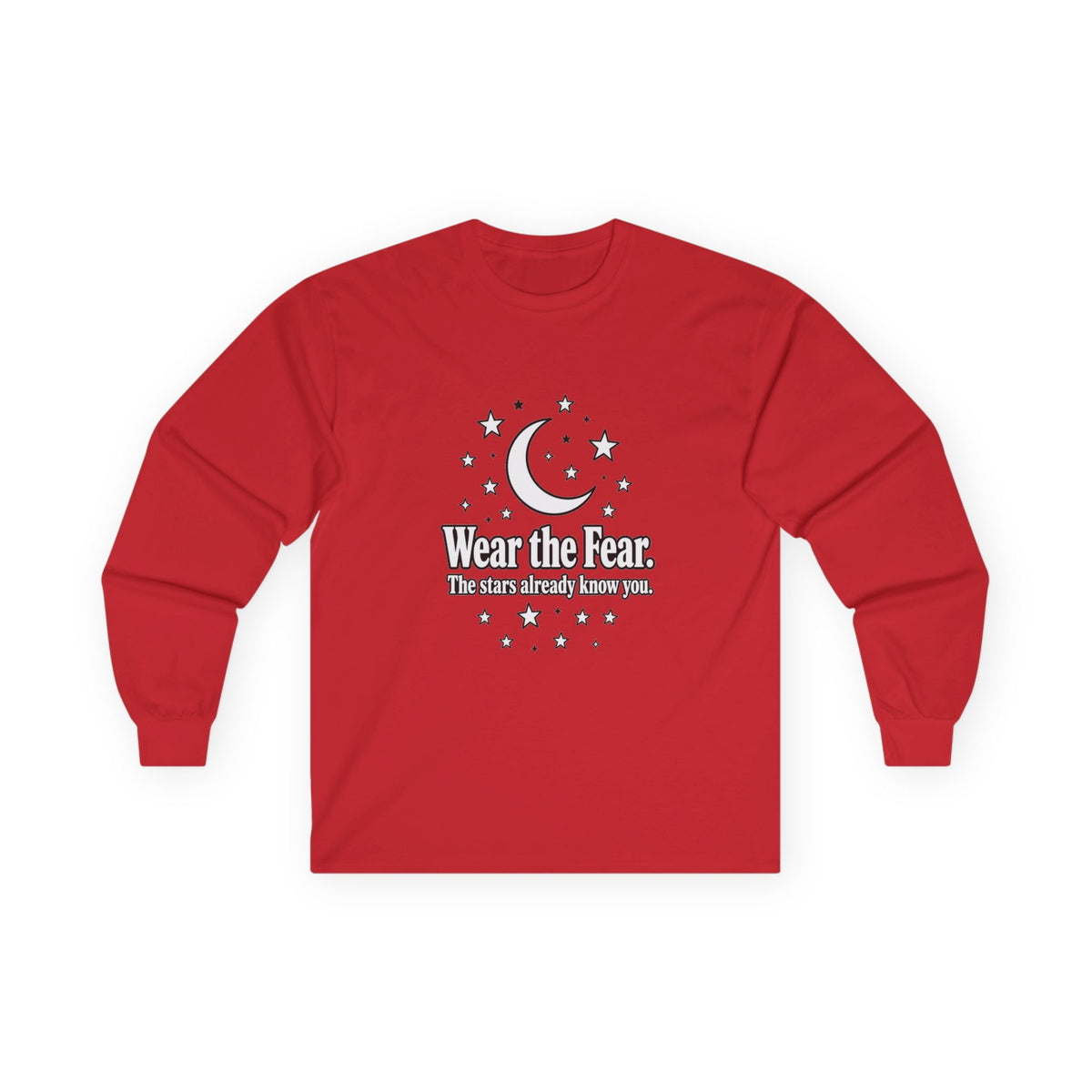 Long Sleeve Tee — "Wear the Fear" Crescent Moon Stars Graphic