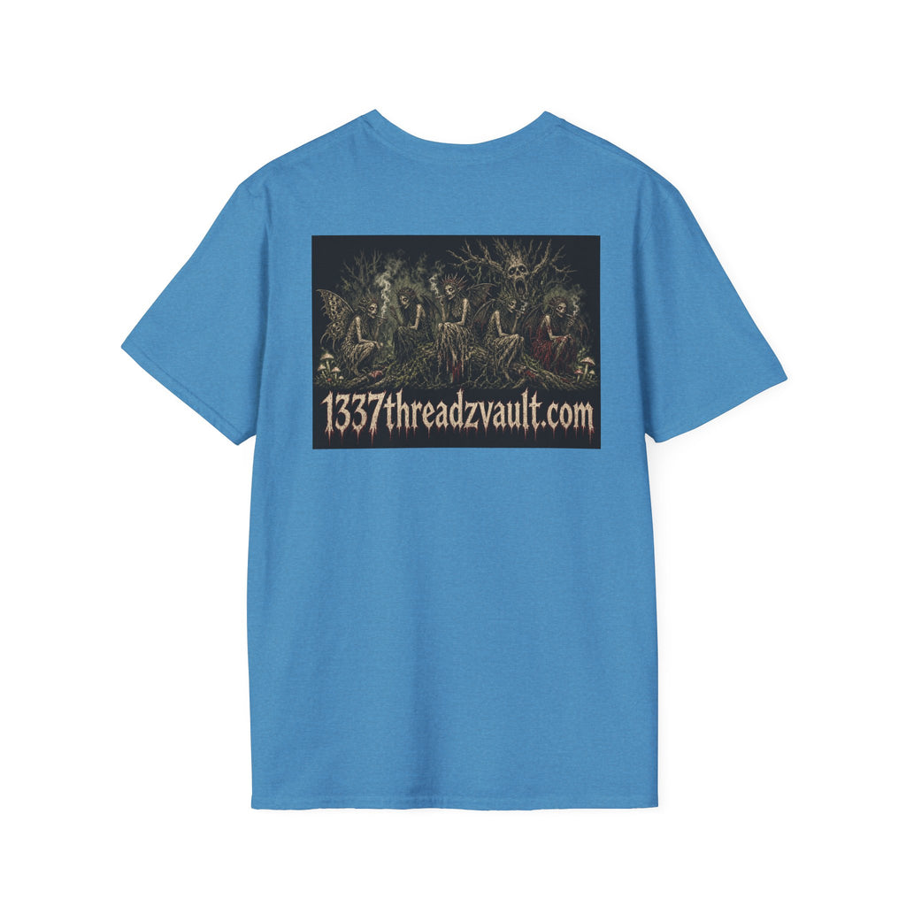 Vintage '5 Fairies' Round Patch T-Shirt — Retro Graphic Chest Tee