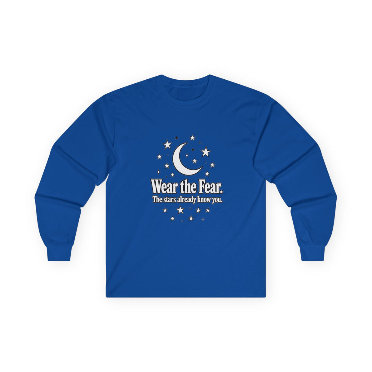 Long Sleeve Tee — "Wear the Fear" Crescent Moon Stars Graphic