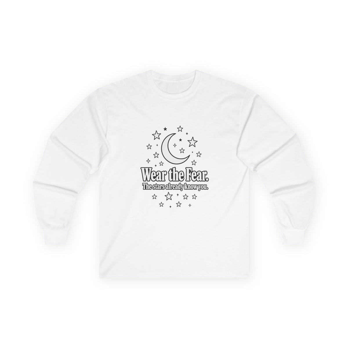 Long Sleeve Tee — "Wear the Fear" Crescent Moon Stars Graphic