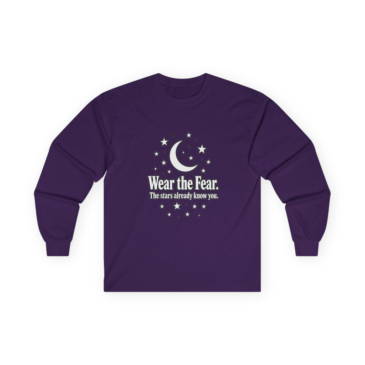 Long Sleeve Tee — "Wear the Fear" Crescent Moon Stars Graphic