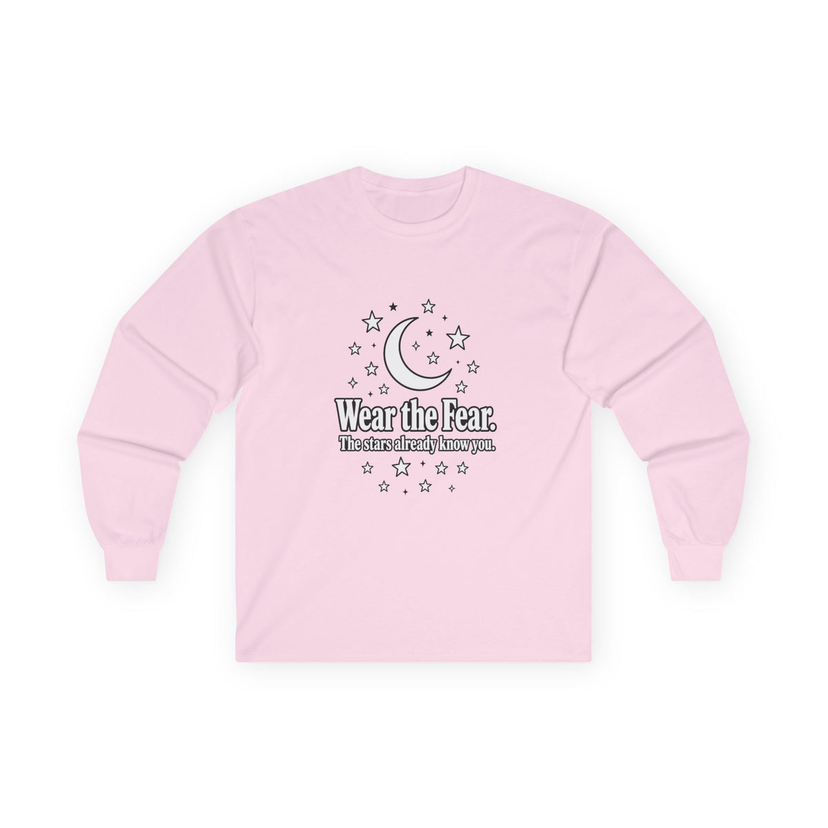Long Sleeve Tee — "Wear the Fear" Crescent Moon Stars Graphic