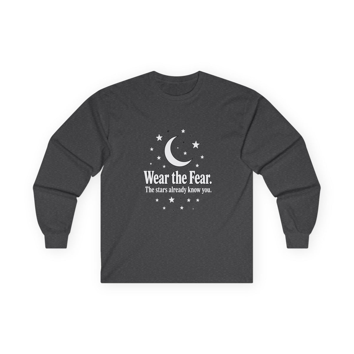 Long Sleeve Tee — "Wear the Fear" Crescent Moon Stars Graphic