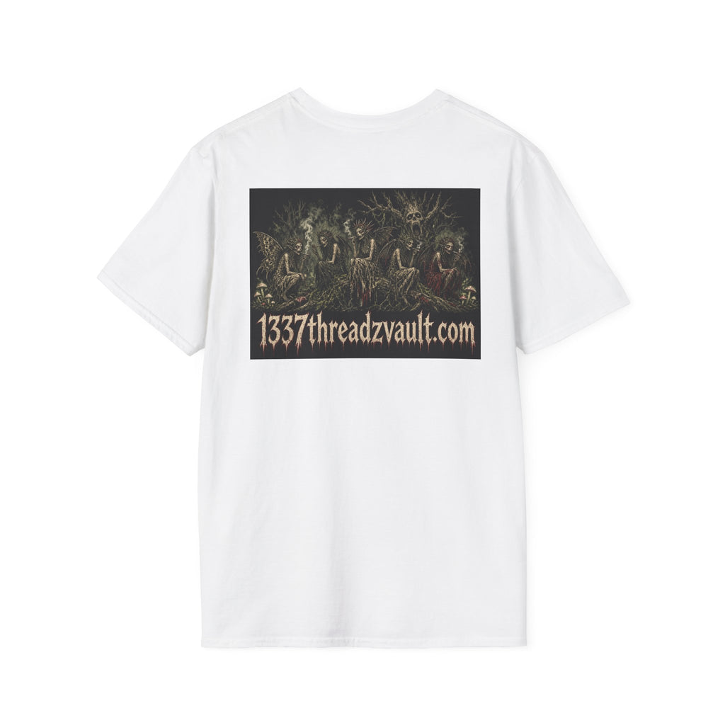 Vintage '5 Fairies' Round Patch T-Shirt — Retro Graphic Chest Tee