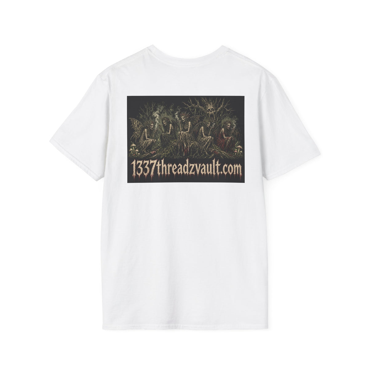 Vintage '5 Fairies' Round Patch T-Shirt — Retro Graphic Chest Tee