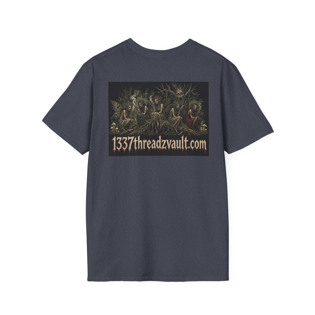 Vintage '5 Fairies' Round Patch T-Shirt — Retro Graphic Chest Tee