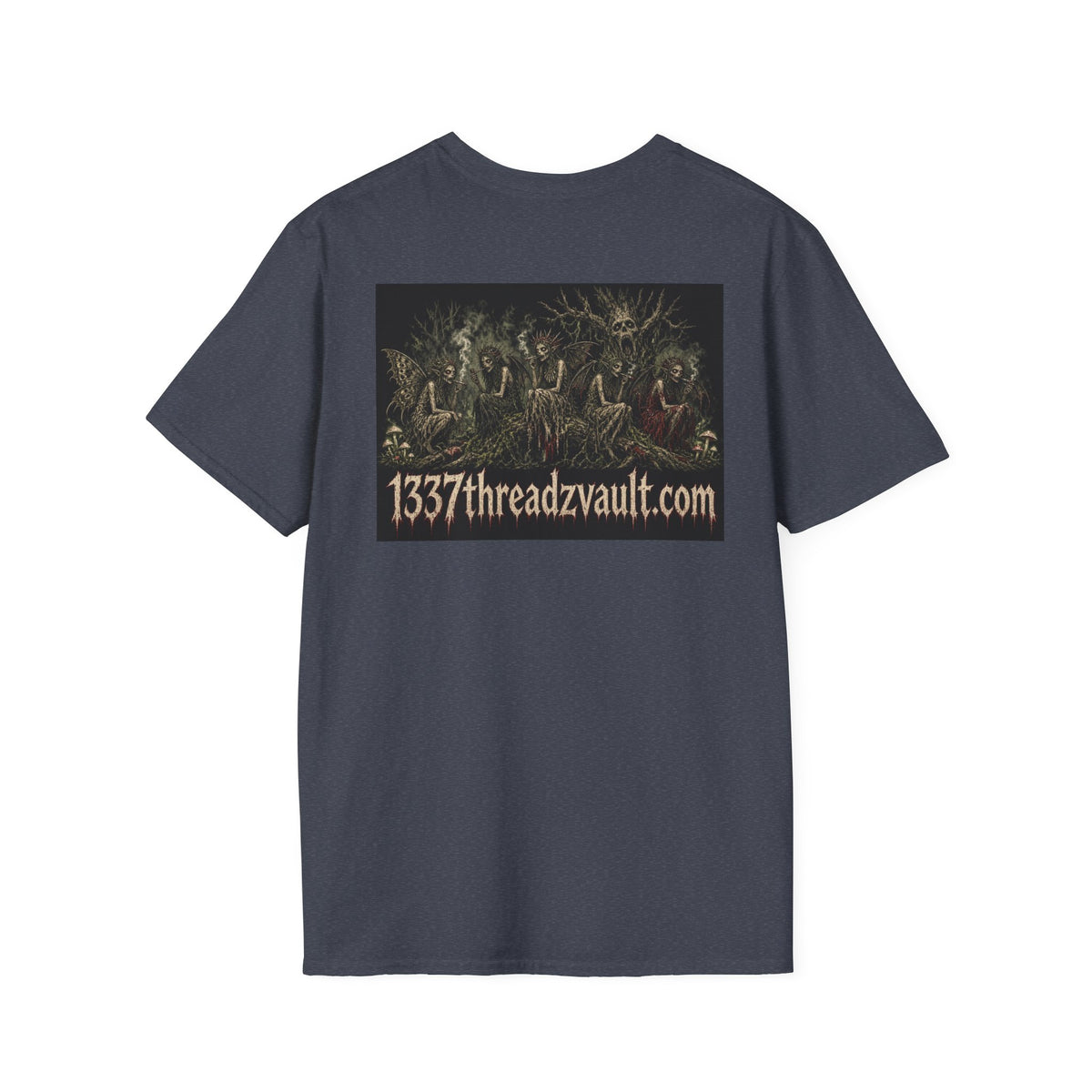 Vintage '5 Fairies' Round Patch T-Shirt — Retro Graphic Chest Tee