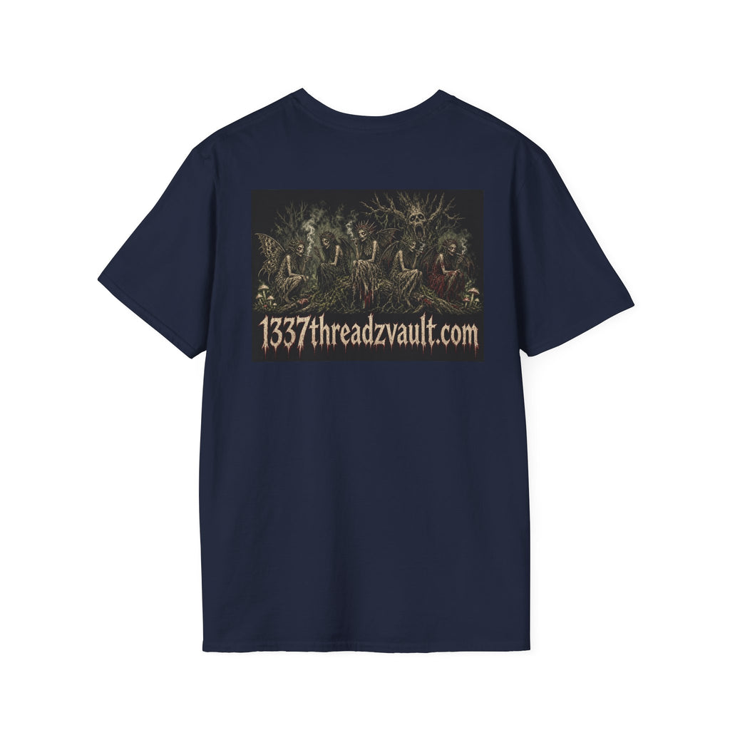 Vintage '5 Fairies' Round Patch T-Shirt — Retro Graphic Chest Tee