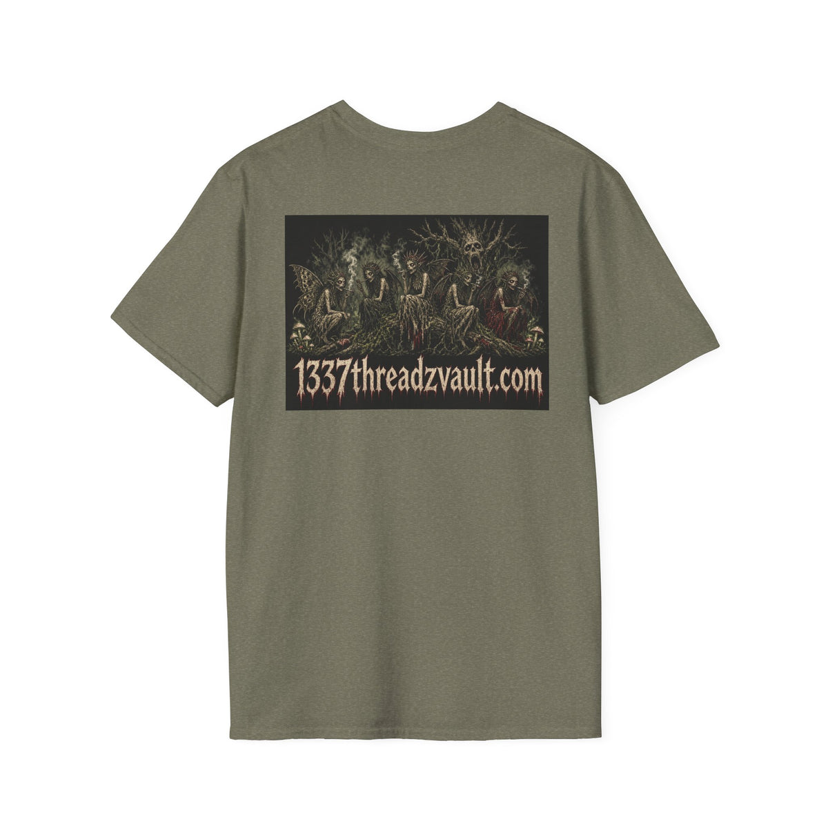 Vintage '5 Fairies' Round Patch T-Shirt — Retro Graphic Chest Tee