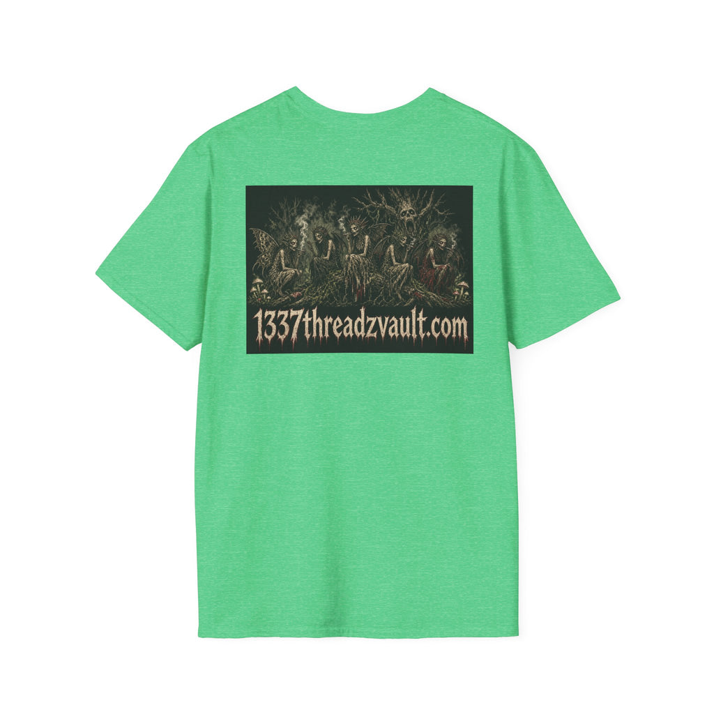 Vintage '5 Fairies' Round Patch T-Shirt — Retro Graphic Chest Tee