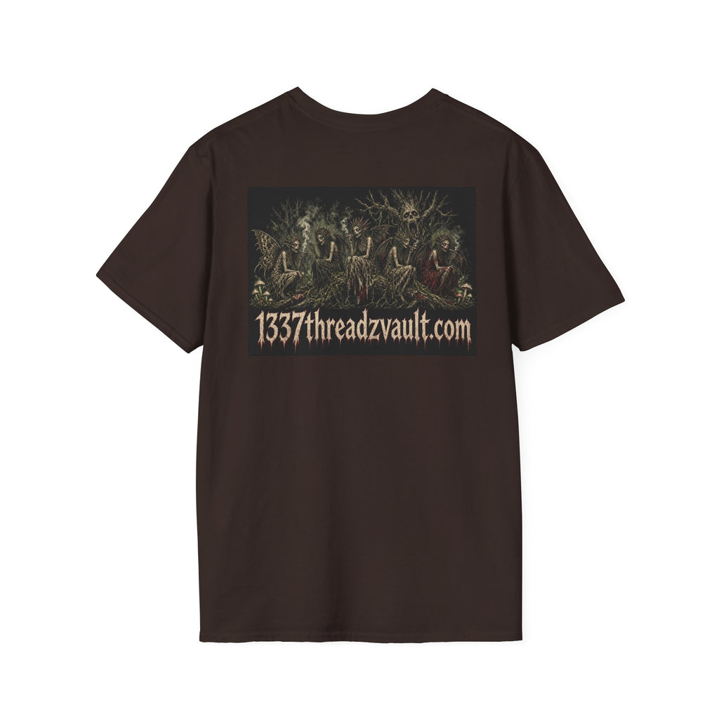 Vintage '5 Fairies' Round Patch T-Shirt — Retro Graphic Chest Tee