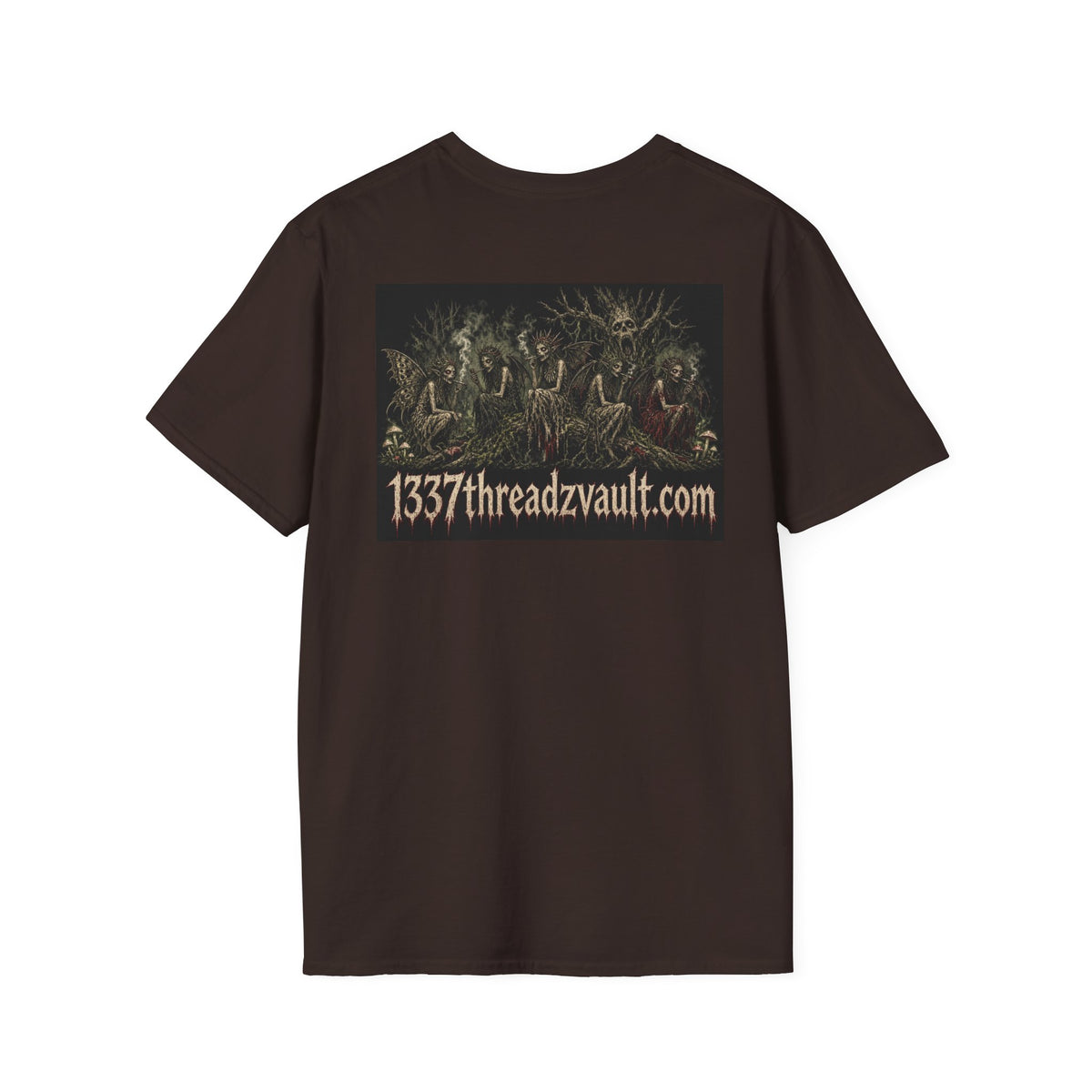 Vintage '5 Fairies' Round Patch T-Shirt — Retro Graphic Chest Tee