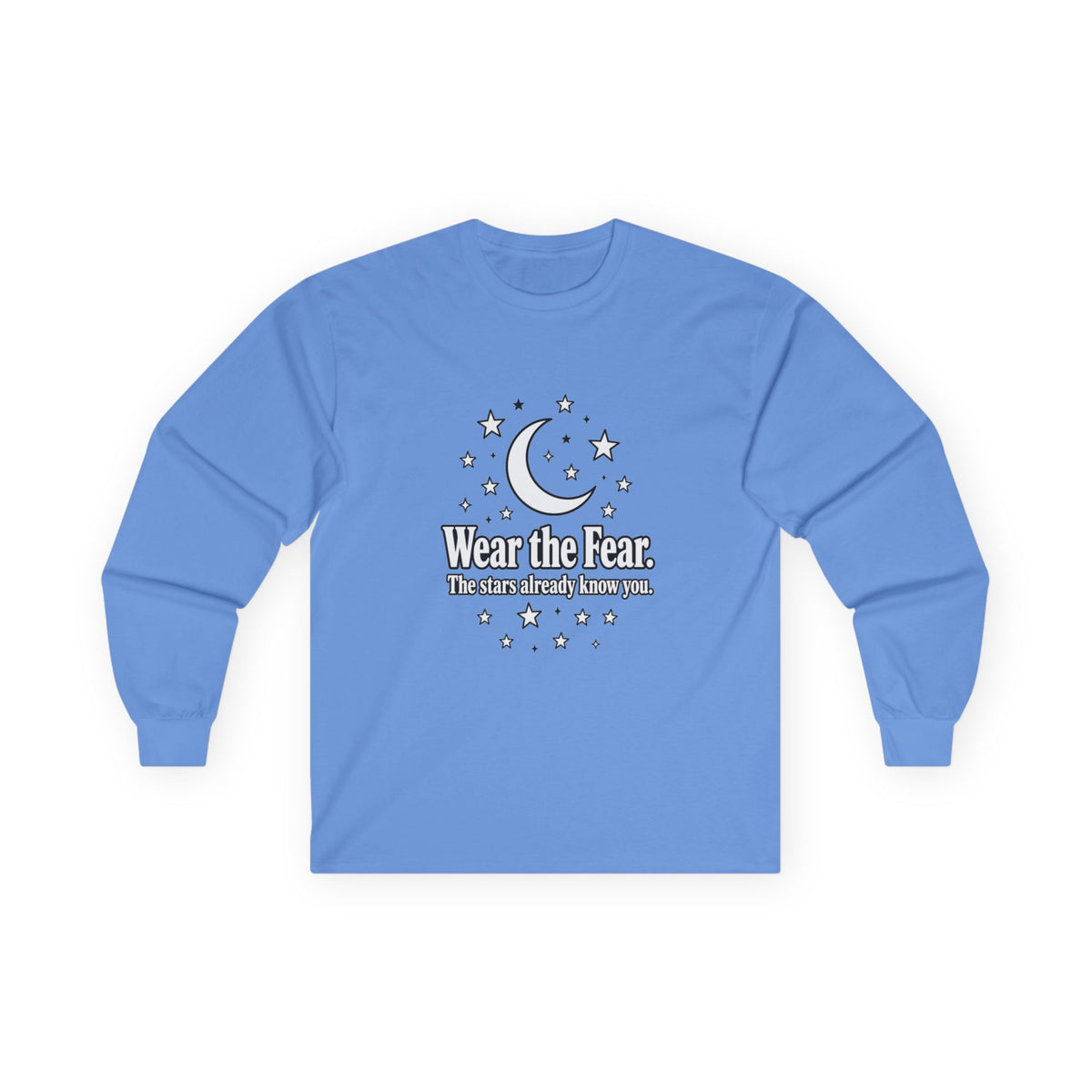 Long Sleeve Tee — "Wear the Fear" Crescent Moon Stars Graphic