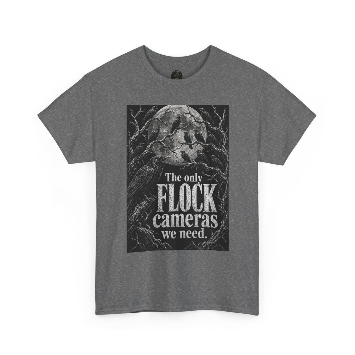 Graphic Tee — “The Only Flock Cameras We Need” Raven Illustration