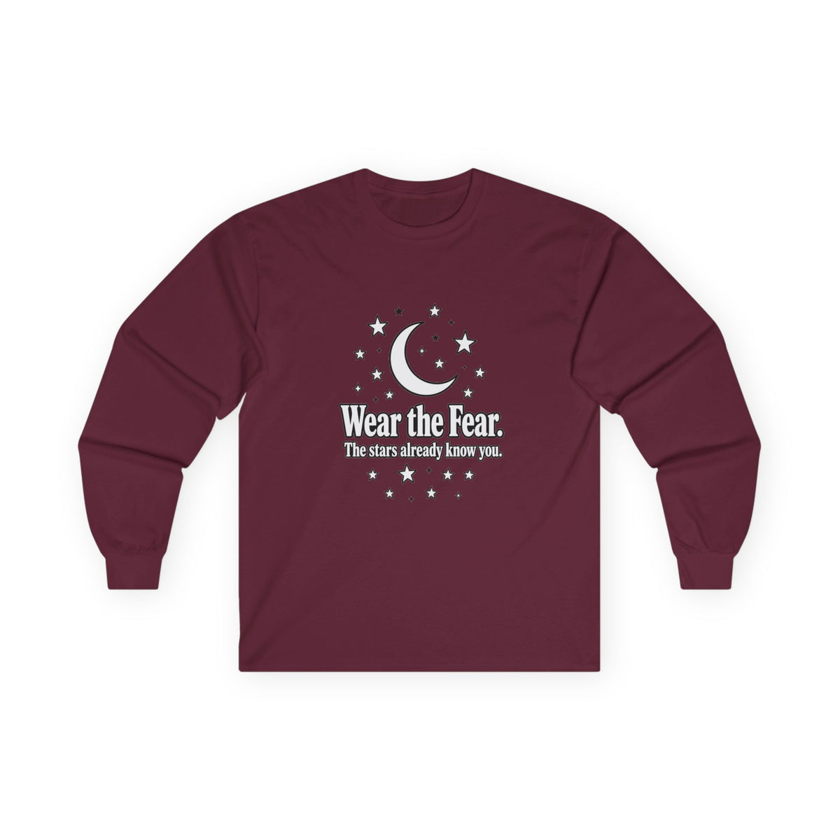 Long Sleeve Tee — "Wear the Fear" Crescent Moon Stars Graphic
