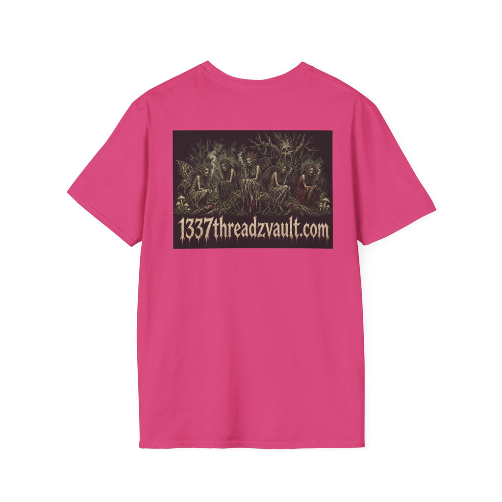 Vintage '5 Fairies' Round Patch T-Shirt — Retro Graphic Chest Tee